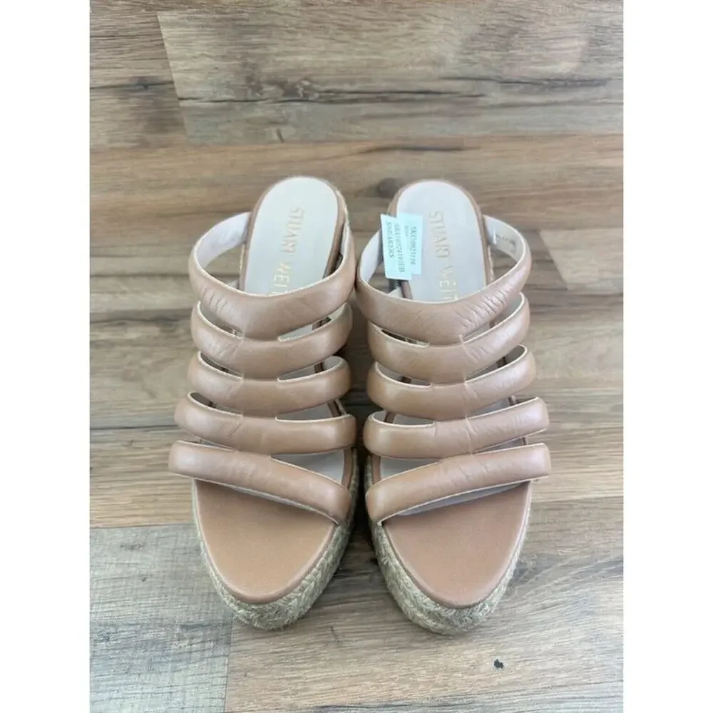 Stuart Weitzman size 10 Lilyana platform beige Leather Wedge Sandal Shoe Women's